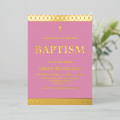 Gold Pink Baptism Folie Uitnodiging (Staand Voorkant)