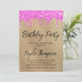 Gold Pink Birthday Party Invitation Kaart (Staand voorkant)
