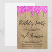 Gold Pink Birthday Party Invitation Kaart (Voorkant / Achterkant)
