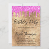 Gold Pink Birthday Party Invitation Kaart (Voorkant)