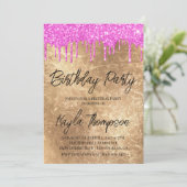 Gold Pink Birthday Party Invitation Kaart (Staand voorkant)