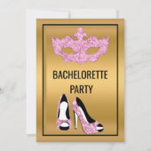 GOLD PINK BLACK BACHELORETTE MASQUERADE PARTIJ KAART (Voorkant)
