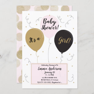 Gold Pink & Black Balloons Het is een meisje Baby  Kaart