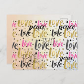 Gold Pink Black Confetti Love Peace Briefkaart (Voorkant / Achterkant)