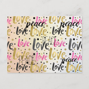 Gold Pink Black Confetti Love Peace Briefkaart