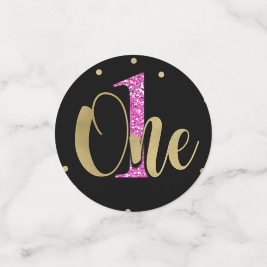 Gold Pink Black Glitter Floral 1 1 september Confetti (Kleine voorkant)