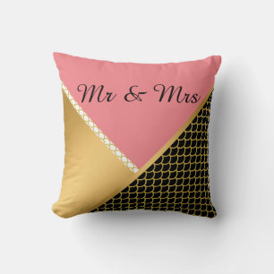 GOLD PINK BLACK MERMAID DESIGDING WEDDING PILLOW KUSSEN
