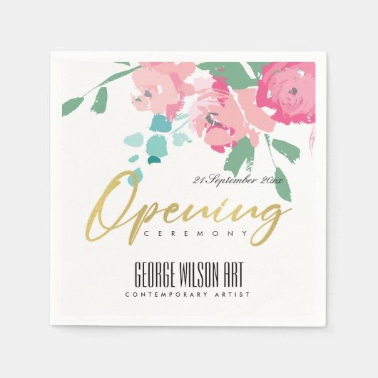 GOLD PINK BLUE PEONY FLORAL GRAND OPENING CEREMONY SERVET (Voorkant)