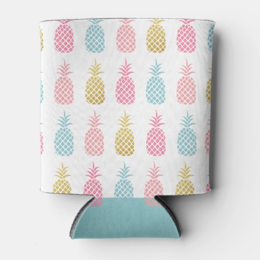 Gold Pink & Blue Tropical Pineappel Pattern Blikjeskoeler (Voorkant)