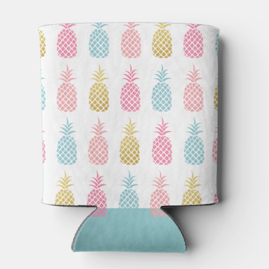 Gold Pink & Blue Tropical Pineappel Pattern Blikjeskoeler (Achterkant)