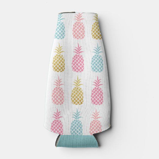 Gold Pink & Blue Tropical Pineappel Pattern Flesjeskoeler (Voorkant)