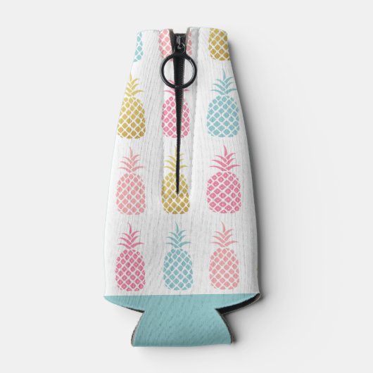 Gold Pink & Blue Tropical Pineappel Pattern Flesjeskoeler (Achterkant)