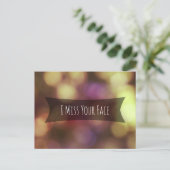 Gold Pink Blurred Bokeh Foto "I Miss Your Face" Briefkaart (Staand voorkant)