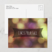 Gold Pink Blurred Bokeh Foto "I Miss Your Face" Briefkaart (Voorkant / Achterkant)