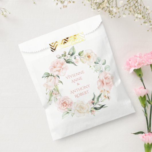 Gold Pink Blush Floral Names Waterverf Weddenschap Bedankzakje (Gezegeld)