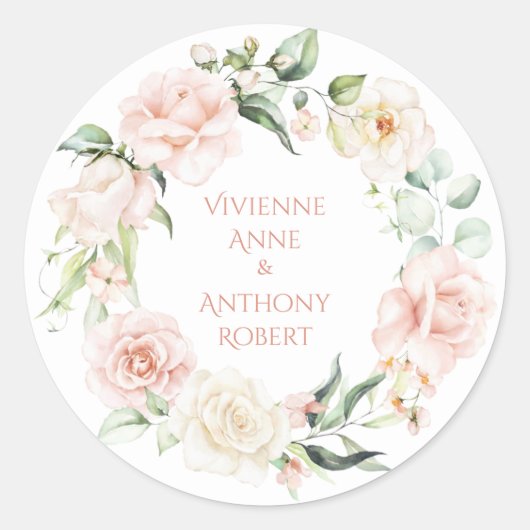 Gold Pink Blush Floral Names Waterverf Weddenschap Ronde Sticker (Voorkant)