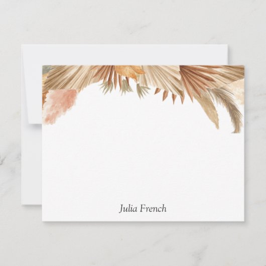 Gold Pink Boho Pampas Grass Flat Note Kaart Notitiekaartje (Voorkant)