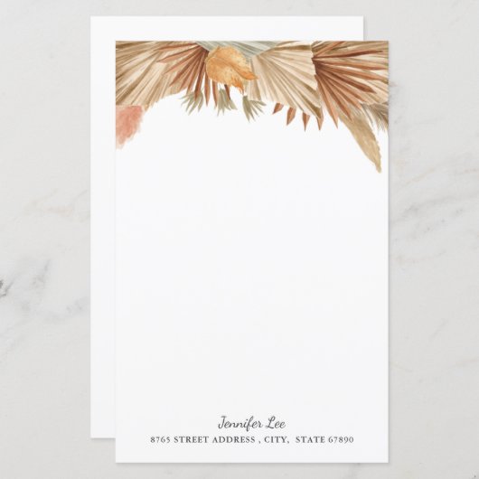 Gold Pink Boho Pampas Grass Papier (Voorkant / Achterkant)