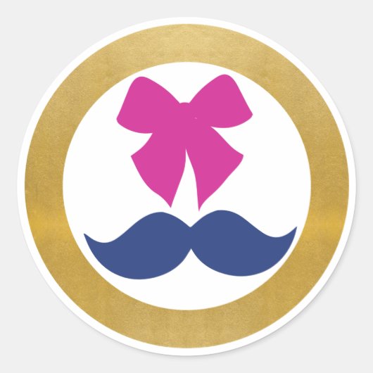 Gold Pink Bow Mustache Sticker Twin Girl Boy Baby (Voorkant)