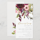 GOLD PINK BURGUNDY ROOS FLORA COUPLE SHOWER INVITE BEDANKKAART (Voorkant / Achterkant)
