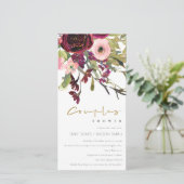 GOLD PINK BURGUNDY ROOS FLORA COUPLE SHOWER INVITE BEDANKKAART (Staand voorkant)