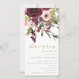 GOLD PINK BURGUNDY ROOS FLORA COUPLE SHOWER INVITE BEDANKKAART