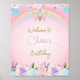 Gold Pink Butterfly Birthday Welcome Sign Poster