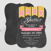 Gold Pink Chalkboard Flag Baby shower Invite Kaart (Voorkant / Achterkant)