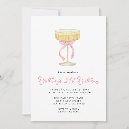 Gold & Pink Champagne 21st Birthday Invitation Kaart (Voorkant)