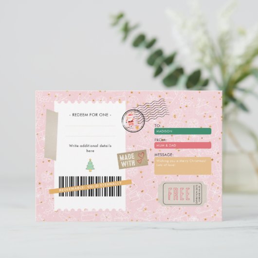 Gold Pink Christmas Pattern Ticket Gift Voucher (Staand voorkant)