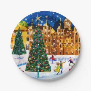Gold Pink Christmas Winter Ice Skating  Papieren Bordje
