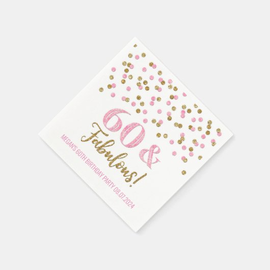 Gold Pink Confetti 60 & Fabulous Servet (Hoek)