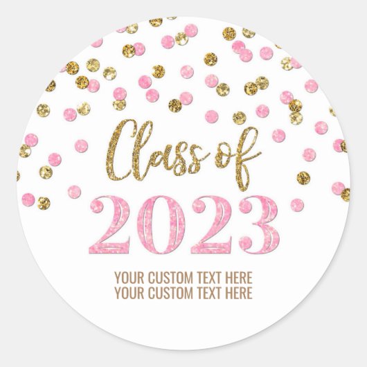 Gold Pink Confetti Afstuderen 2023 Ronde Sticker (Voorkant)