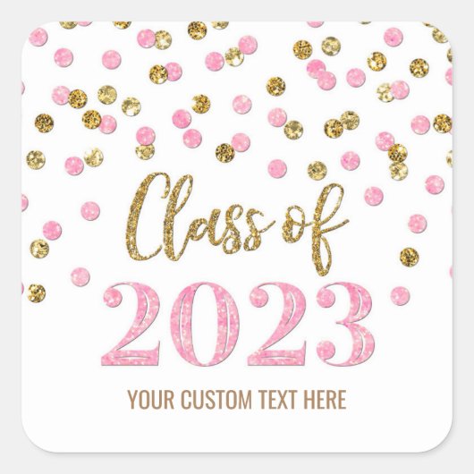 Gold Pink Confetti Afstuderen 2023 Square Sticker (Voorkant)