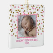Gold Pink Confetti Baby eerste kerstfoto Keramisch Ornament (Rechts)