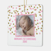 Gold Pink Confetti Baby eerste kerstfoto Keramisch Ornament (Links)