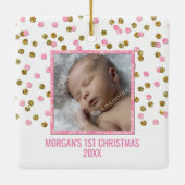 Gold Pink Confetti Baby eerste kerstfoto Keramisch Ornament (Achterkant)