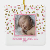 Gold Pink Confetti Baby eerste kerstfoto Keramisch Ornament (Voorkant)