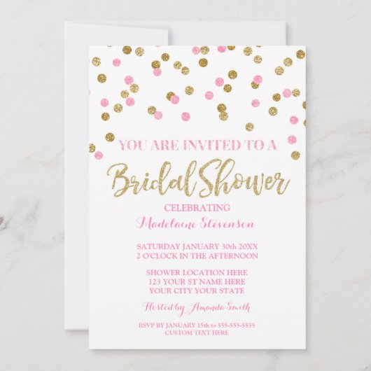 Gold Pink Confetti Bridal Shower Kaart (Achterkant)