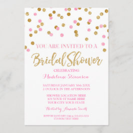 Gold Pink Confetti Bridal Shower Kaart