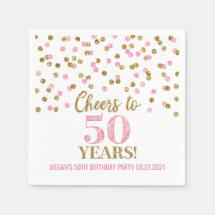 Gold Pink Confetti Cheers tot 50 jaar verjaardag Servet