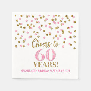 Gold Pink Confetti Cheers tot 60 jaar 's avonds Servet