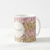 Gold Pink Confetti Glitter - Aangepast Koffiemok (Voorkant rechts)