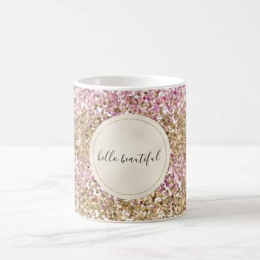 Gold Pink Confetti Glitter - Aangepast Koffiemok (Center)