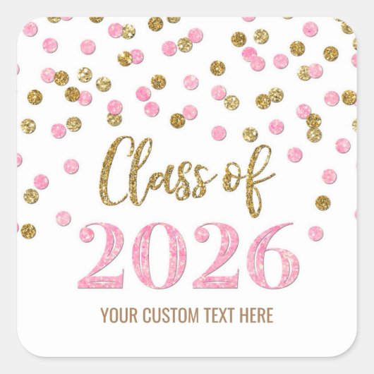 Gold Pink Confetti Graduation 2026 Square Sticker (Voorkant)