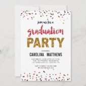 Gold Pink Confetti Graduation Party Invitation Kaart (Voorkant)