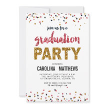 Gold Pink Confetti Graduation Party Invitation