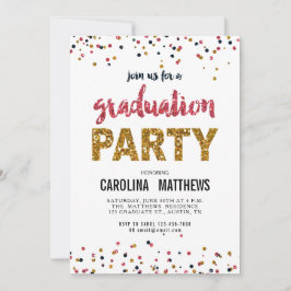 Gold Pink Confetti Graduation Party Invitation Kaart
