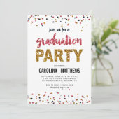 Gold Pink Confetti Graduation Party Invitation Kaart (Staand voorkant)