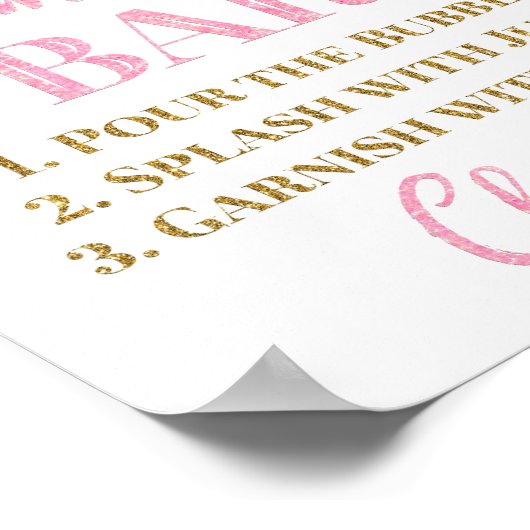 Gold Pink Confetti Mam-osa Bar Baby shower Poster (Hoek)